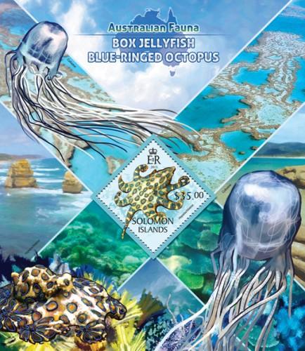 SOLOMON ISLANDS 2013 SHEET BOX JELLYFISHES BLUE RINGED OCTOPUS slm13423b