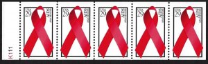 US 2806b - Booklet pane of 4 - 29c stamps. Aids Awareness