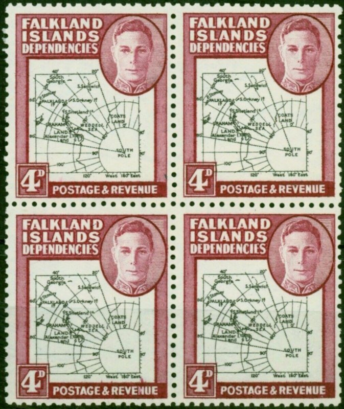 Falkland Islands Dep 1946 4d Black & Claret SGG5 V.F MNH Block of 4