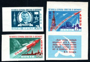 Russia 2463-2465 imperf, MNH. 1st man in space. Yuri A. Gagarin, 1961