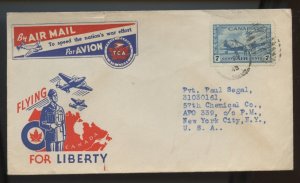 ? Nice Airmail Etiquette label TCA on Patriotic 1945 War Issue cover Canada