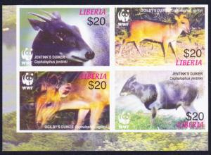 Liberia WWF Duikers Bottom Left block 2*2 Imperf SC#2370 a-d MI#5100-5103