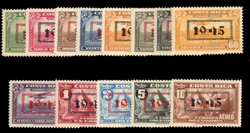 Costa Rica C104-116, $33.25, 1945 Oveprints, complete set, never hinged