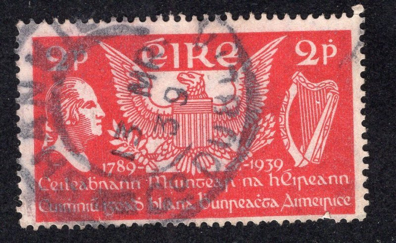 Ireland 1939 2p bright ultramarine Washington, Scott 103 used, value = 50c
