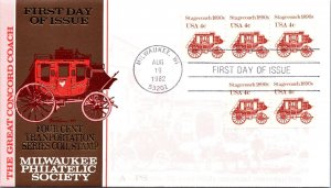 FDC 1982 SC #1898a Milwaukee Philatelic - Milwaukee Wi - Bk of 5 - F64581