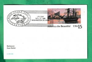 US SCOTT#UX136 1989 15c BALTIMORE INNER HARBOR WORLD STAMP EXPO U.P.U. DAY