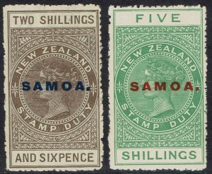 SAMOA 1914 QV NEW ZEALAND OVERPRINTED 2/6 AND 5/- PERF 14