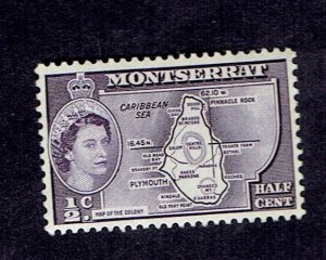 MONTSERRAT SCOTT#146 1958 1/2c MAP OF THE COLONY - MNH