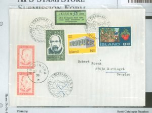 Iceland  Island cover to sweden but underpaid so postage due - 2 swedish semi-postals pay what is due.