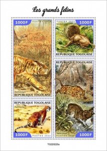 Togo - 2022 Big Cats, Tiger, Jaguar, Baird's Tapir - 4 Stamp Sheet - TG220220a
