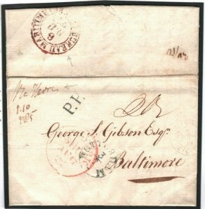 HOLLAND Cover Rotterdam Manuscript Le Havre BUREAU MARITIME Baltimore 1839 S192