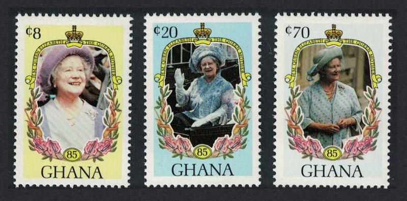 Ghana Life and Times of Queen Elizabeth the Queen Mother 3v 1985 MNH