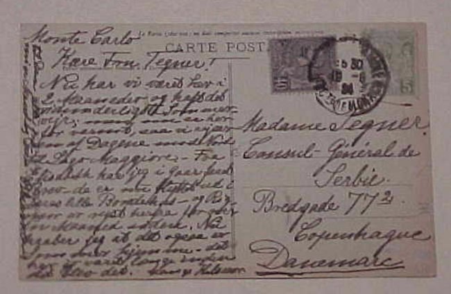 MONACO  CARD 1924 DESTINATION DENMARK TO CONSUL GENERAL DE SERBIA #14 cat.$57.00