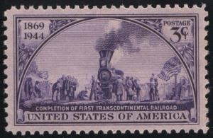 SC#922 3¢ Transcontinental Railroad Single (1944) MNH