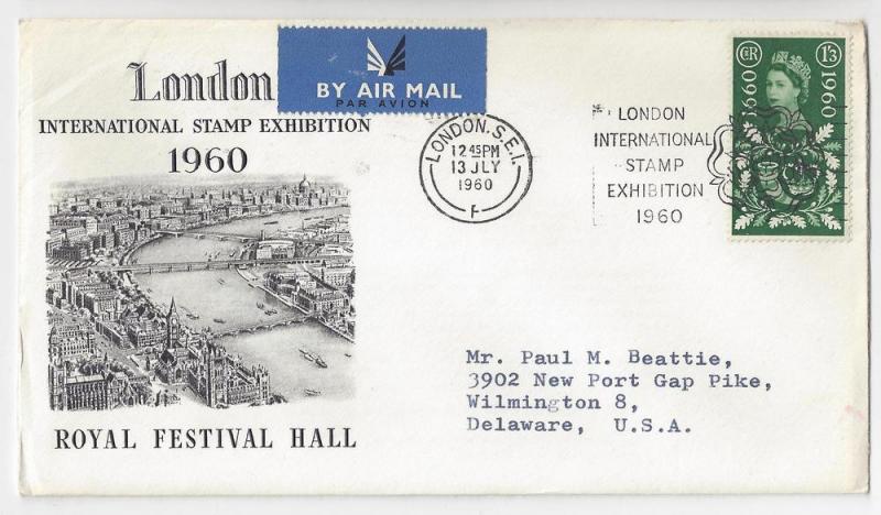 GB London Stamp Exhibition 1960 Airmail Cover to US Slogan