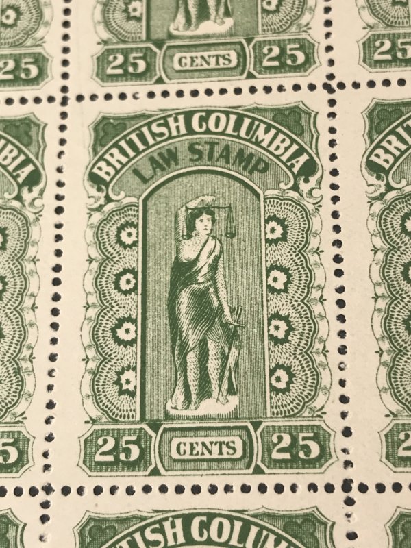 BRITISH COLUMBIA  # BCL23d-MNH-FULL PANE 25-LAW STAMP--MAJOR PLATE FLAW-1912-16