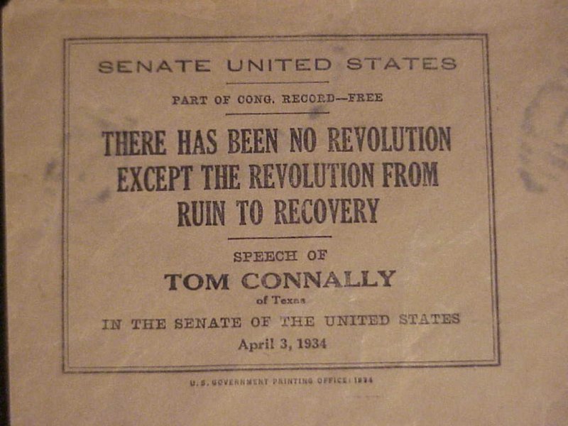 1934 US SENATE OFFICIAL COVER FROM TEXAS SENATOR TOM CONNALLY TO J. L. BAKER