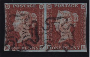 Great Britain S.G. 8 (1841) 1d red-brown Plate 14 Pair KG-KH Maltese Cross VF