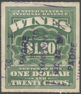 US 1933 Sc RE77  $1.20 Wines, Used Revenue stamp, Padre Vinyeard