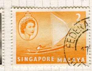 SINGAPORE; 1950s early pictorial QEII issue fine used 2c. value