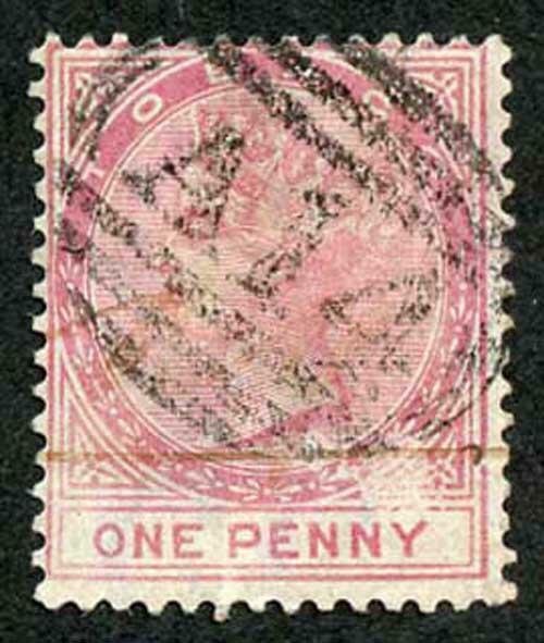 Tobago SG1 1879 1d Rose wmk CC Fiscal cancel and Forged Pmk