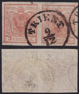 Austria - 1850 - Scott #3 - used pair - Type I - watermarked - TRIENT pmk Italy