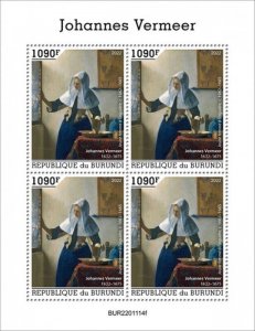 Burundi - 2022 Dutch Artist Johannes Vermeer - 4 Stamp Sheet - BUR2201114f