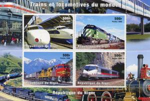 Niger Trains Stamps 1998 MNH Locomotives of the World Railways Rail 4v M/S