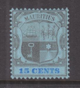 MAURITIUS, 1907 Arms., Mult Crown CA, 15c. Black & Blue on Blue, lhm.