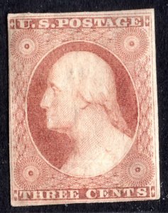 US 1851 SCOTT # 10 IMPERF TYPE I UNUSED PART GUM 3 MARGINS