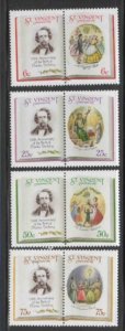 ST. VINCENT #1061-1064 1987 CHRISTMAS CAROLS PAIRS MINT VF NH O.G