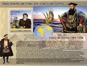 St Thomas - Vasco De Gama & Ships -  Stamp Souvenir Sheet ST7311b