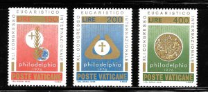 Vatican City Scott 592-94 MNHOG - 1976 41st Eucharistic Congress - SCV $0.80