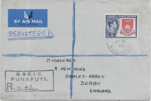 1952 Funafuti Gilbert & Ellice Islands to Derby, England Registered (59560)