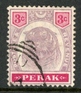 Malaya 1895 Perak 3¢ Lilac & Carmine Rose Tiger Scott 49 VARIETIES VFU K70 ✔️