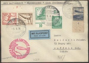 Germany 1936 Hindenburg  Zeppelin Mi33 6th NAF Cover  Beuerle Estate 111082