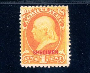 USAstamps Unused FVF US 1875 Franklin Specimen Overprint Scott O1s NG HR