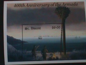 ST. VINCENT-400TH ANNIV: OF THE ARMADA MINT S/S VF WE SHIP TO WORLDWIDE