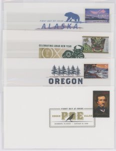 US 4374-4377 Alaska Statehood. Chinese New Year. Oregon Statehood. Edgar Allan Poe. First day of issue covers (4).