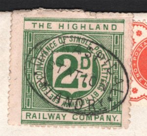 GB Scotland HIGHLAND RAILWAY 2d Letter Stamp *DALNASPIDAL STATION* Cover R206a 