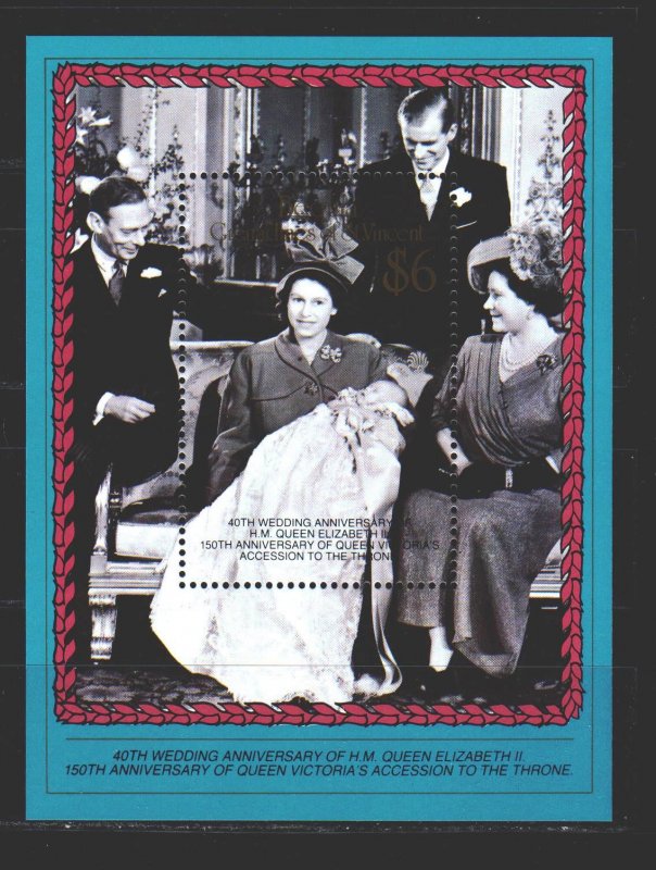 Saint Vincent and the Grenadines. 1987. bl8. Queen Elizabeth, royal family of...