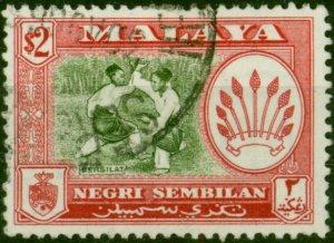 Negri Sembilan 1963 $2 Bronze-Green & Scarlet SG78a P.13 x 12.5 Fine Used