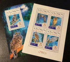 2013 SALOMON ISLANDS.  Owls.2 Blades Block (1 HB 1v+1 HB 4v). NHM-