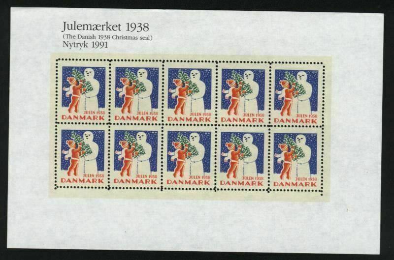 Denmark. Christmas Seal Souvenir Sheet Mnh.1938/91 Reprint. Boy,Snowman,Tree