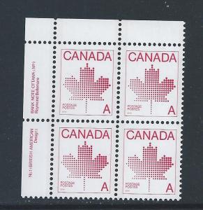 Canada #907 UL PL BL #1 Maple Leaf A 30¢ MNH2