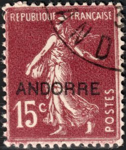 Andorra (French) #6  Used/CTO - 15c France Sower Overprintd (1931)