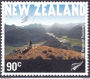 NEW ZEALAND 2001 QEII 90c Multicoloured, 100th Anniv of Tourism-Sightseers on...