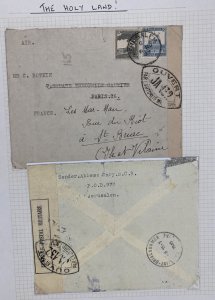 1939 Jerusalem Palestine Censored Airmail cover to Paris France