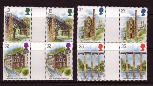 Great Britain Sc 1280-3 1989 Archaeology stamp set gutter pairs NH