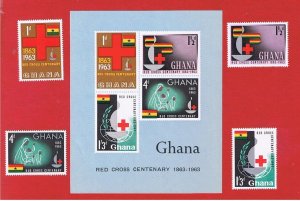 Ghana #139-142a MNH OG   Red Cross  w/ Souvenir Sheet   Free S/H